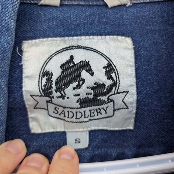 Vintage Saddlery Western Short Denim Button Down Jean Jacket Mens Small - Picture 4 of 13